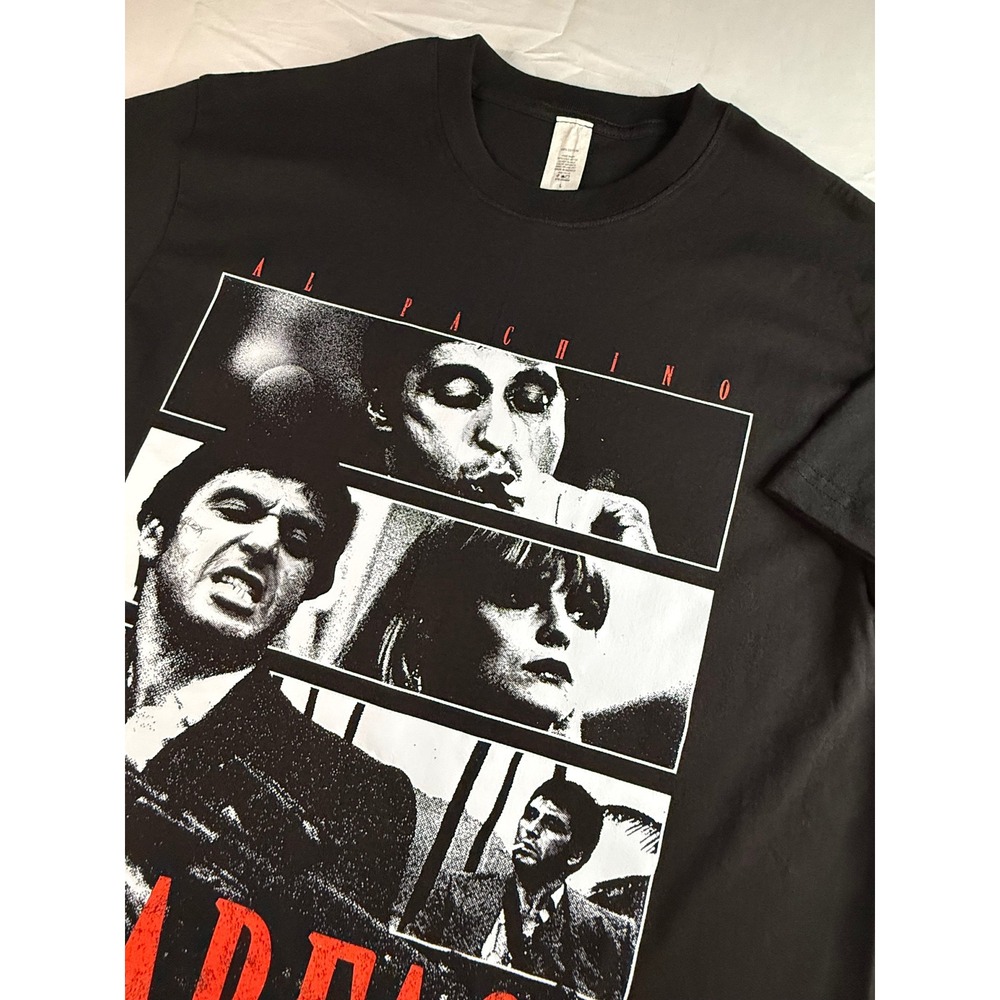 Scarface Al Pacino Tony Montana Graphic T-Shirt Black Cotton Mens Large CD2000